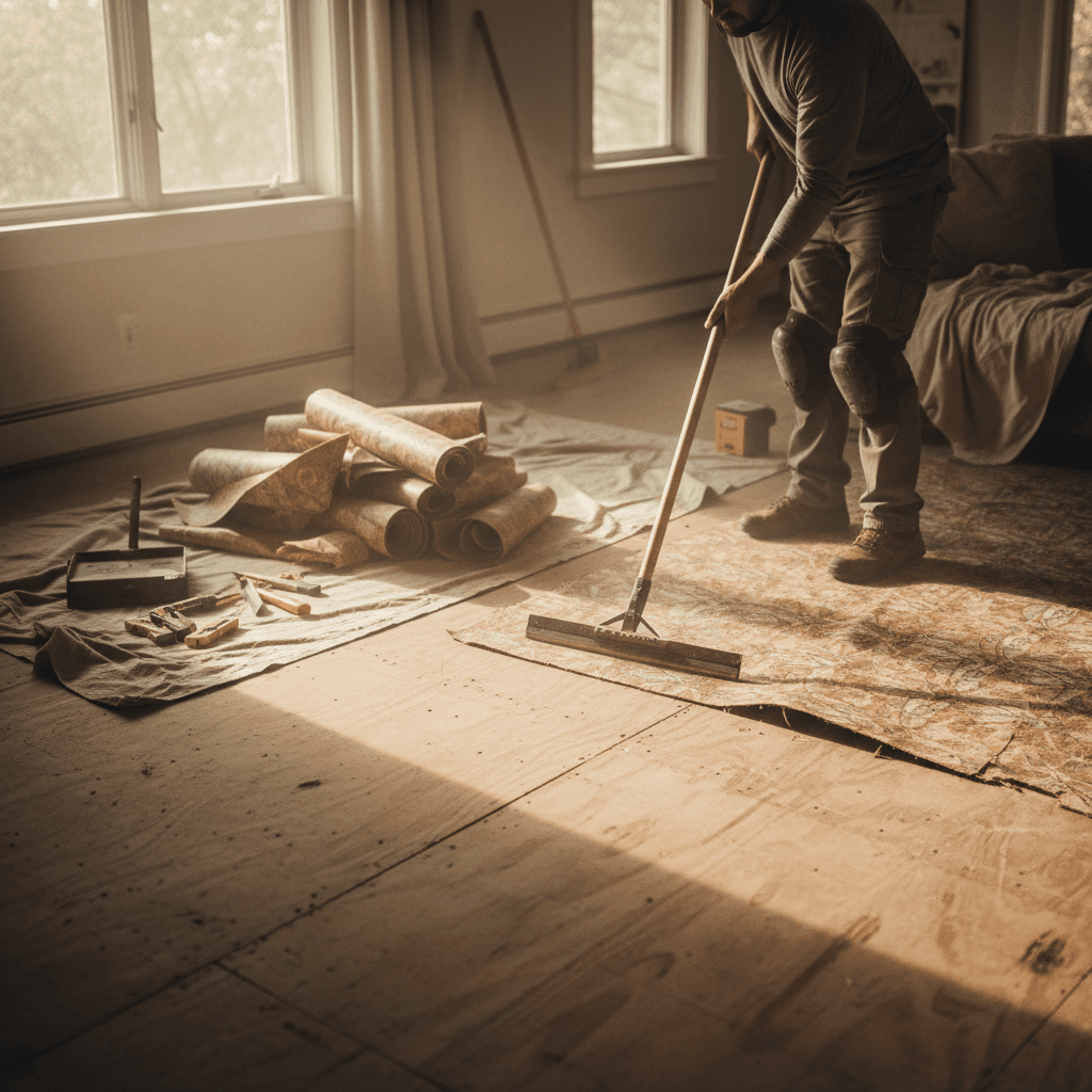 Old flooring removal and preparation for replacement