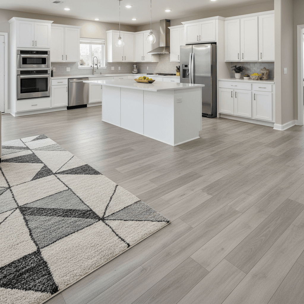 Kitchen flooring renovation with vinyl planks