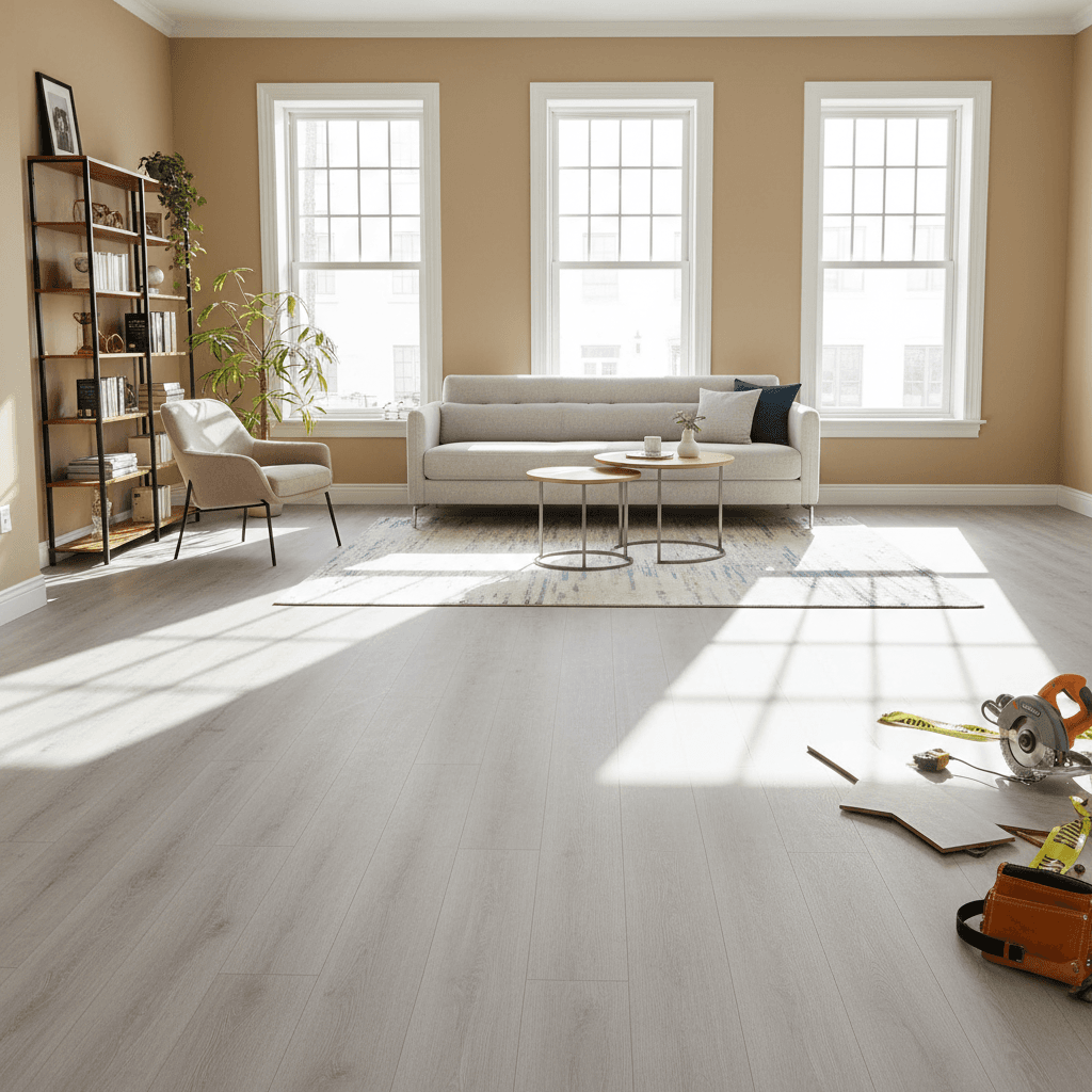 Laminate flooring installed in residential living room