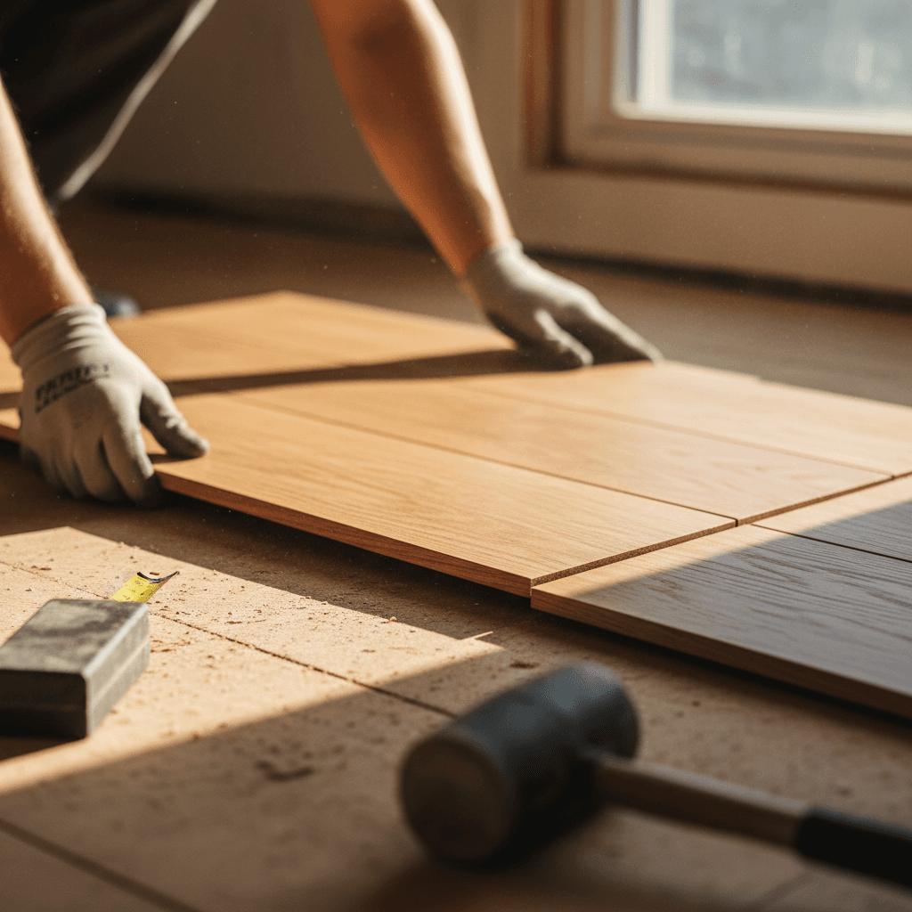 New flooring installation with precision alignment
