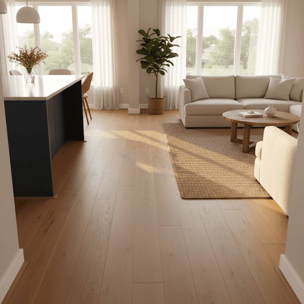 Completed residential flooring installation in modern home kitchen