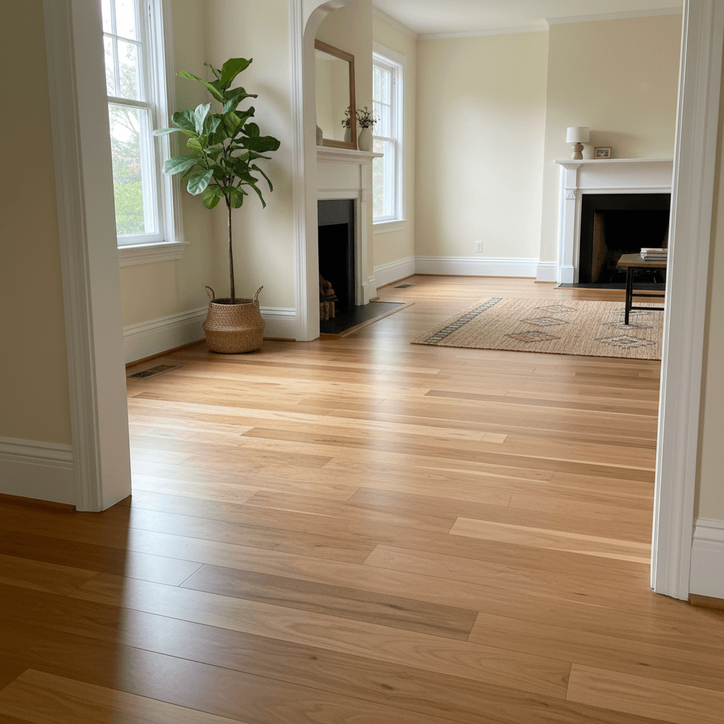 Residential flooring installation with clean transitions
