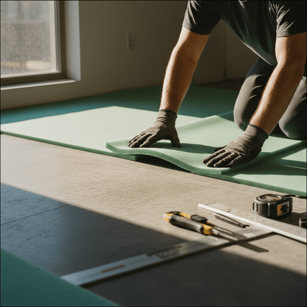 New flooring installation with precision subfloor preparation